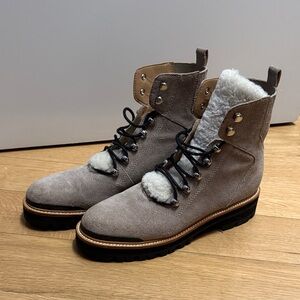 Marc Fisher Taupe Suede Lace-Up Boots